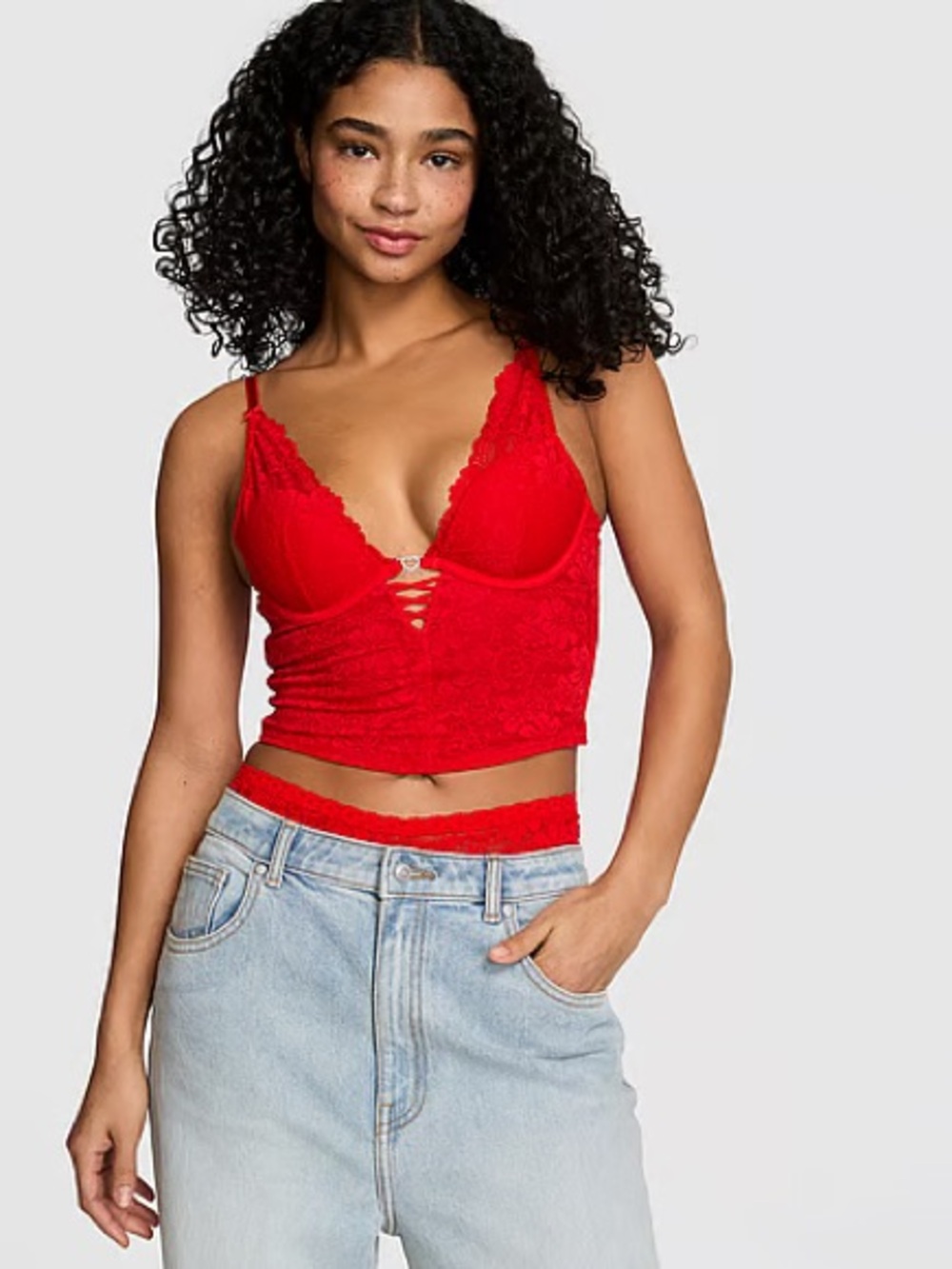 PINK Victoria's Secret Red Lace Crop Cami
